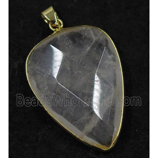 Clear Quartz pendant, faceted teardrop, gold plated