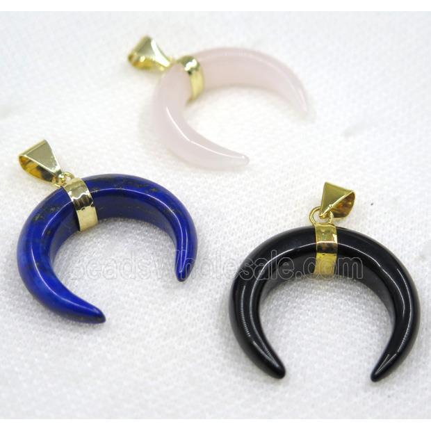 mix gemstone crescent pendant, gold plated