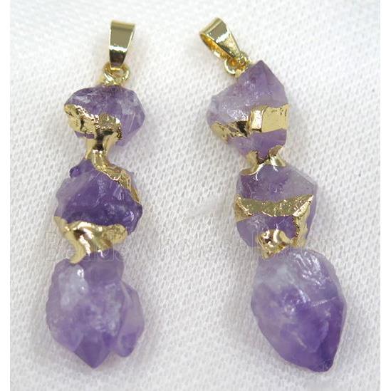 purple Amethyst stick pendant, gold plated