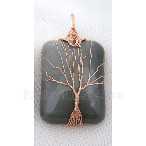 Indian Agate Rectangle Pendant Tree Of Life Wire Wrapped Rose Gold