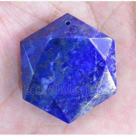 faceted lapis lazuli hexagon pendant, blue