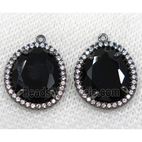 black crystal glass pendant paved rhinestone, faceted teardrop, black plated