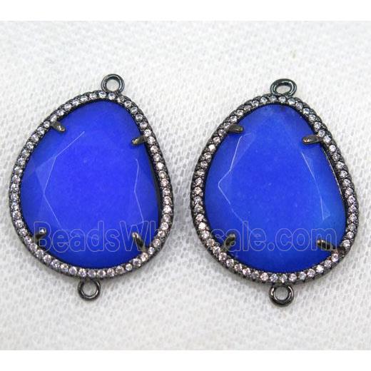 blue crystal glass connector paved rhinestone, faceted teardrop, black plated