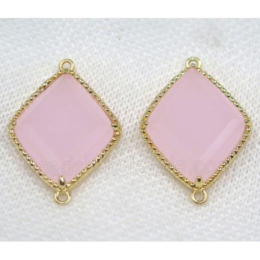 pink crystal glass rhombic connector, gold plated