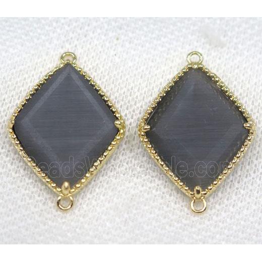 gray crystal glass rhombic connector, gold plated