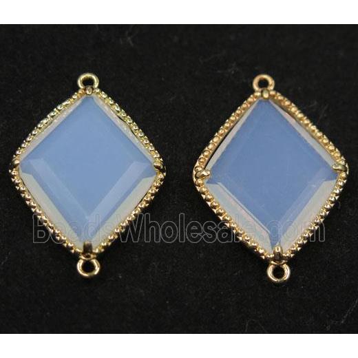 white opalite glass rhombic connector, gold plated