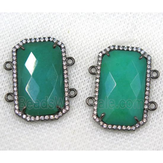green crystal glass connector paved rhinestone, faceted rectangle, black plated
