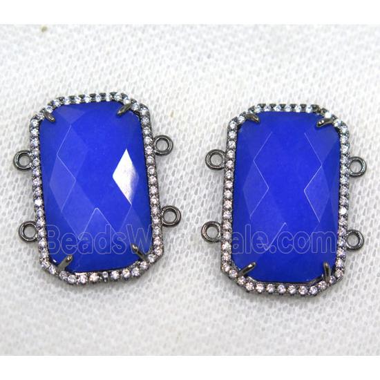royal blue crystal glass connector paved rhinestone, faceted rectangle, black plated