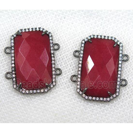ruby crystal glass connector paved rhinestone, faceted rectangle, black plated