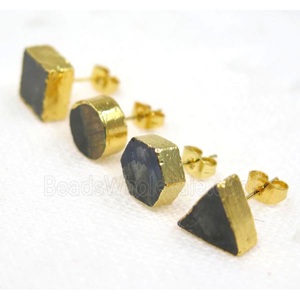 Labradorite earring studs, mix shapes, gold plated