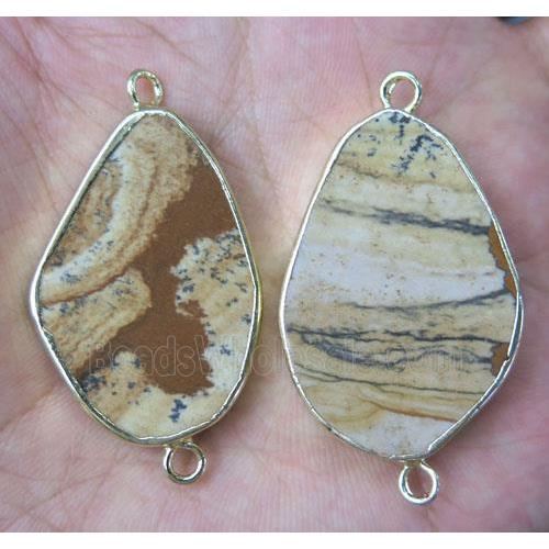 Picture Jasper connector, freeform, gold plated