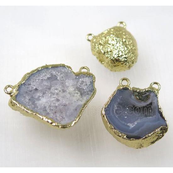 agate geode pendant with 2loops, freeform, gold plated