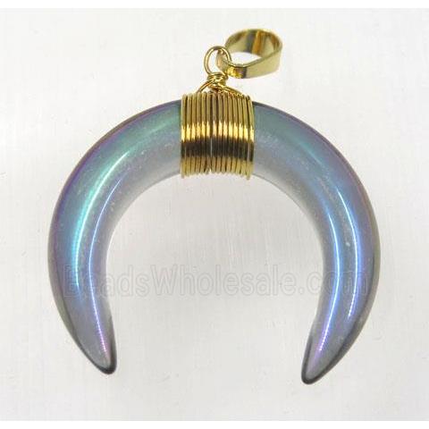 crystal glass crescent moon pendant, rainbow, wire wrapped