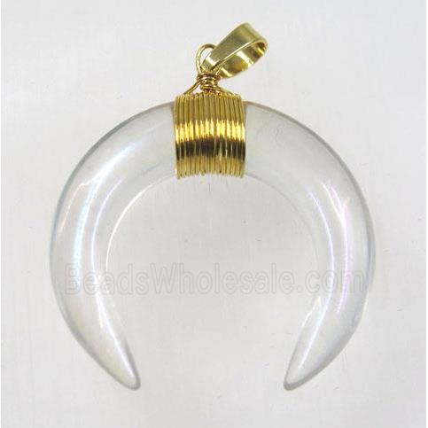 crystal glass crescent moon pendant, clear AB-color, wire wrapped