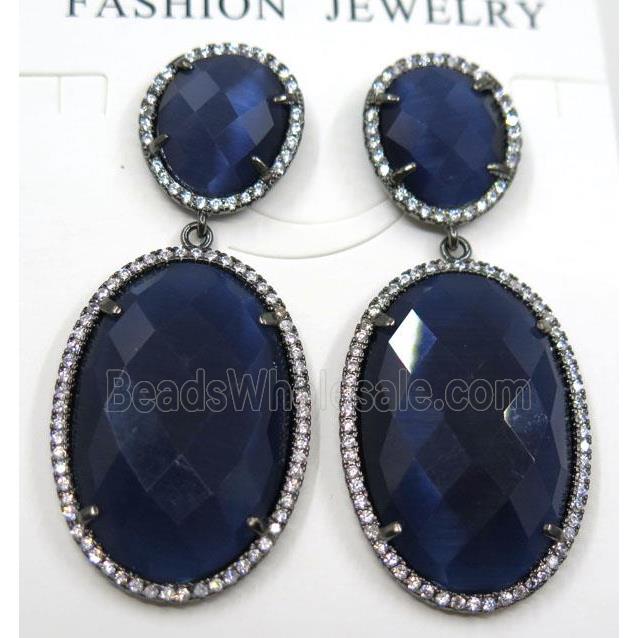 darkblue cat eye stone earring pave zircon