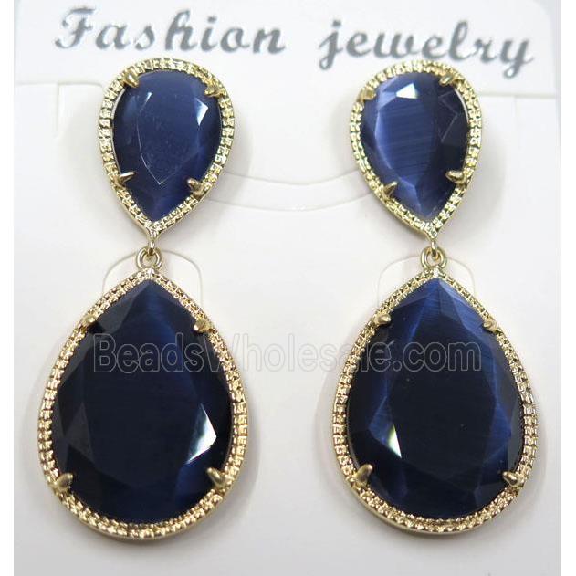 dark blue cat eye stone earring, droplet