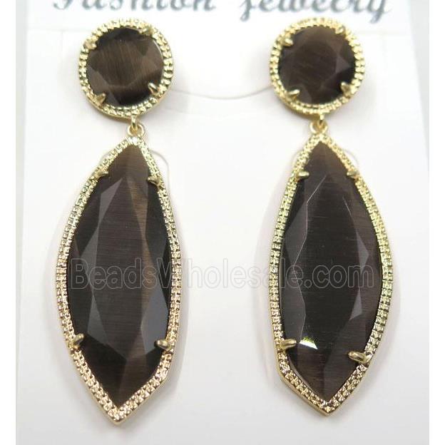 coffee cat's eye stone earring