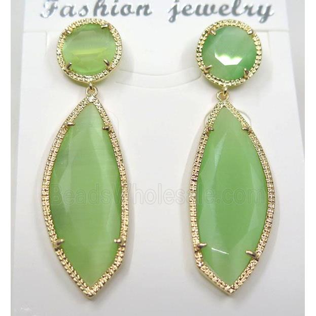 spring green cat eye stone earring