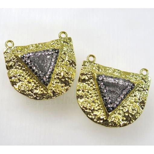 silver druzy quartz pendant with 2loops pave rhinestone, alloy, gold plated