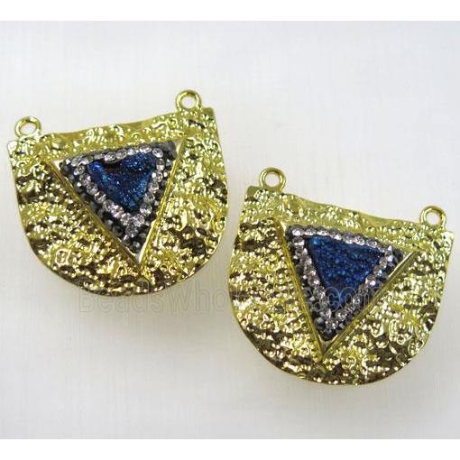 blue druzy quartz pendant with 2loops pave rhinestone, alloy, gold plated