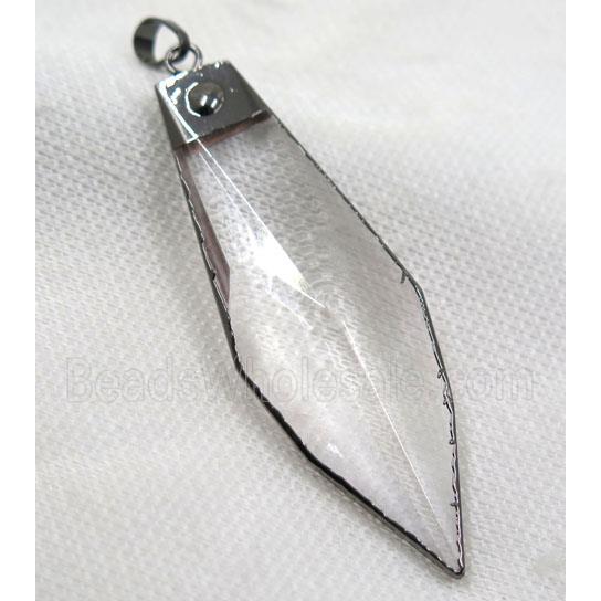 Crystal glass leaf pendant, black plated