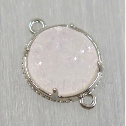 druzy agate connector, natural color, circle, platinum plated