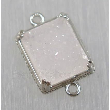 druzy agate connector, natural color, rectangle, platinum plated