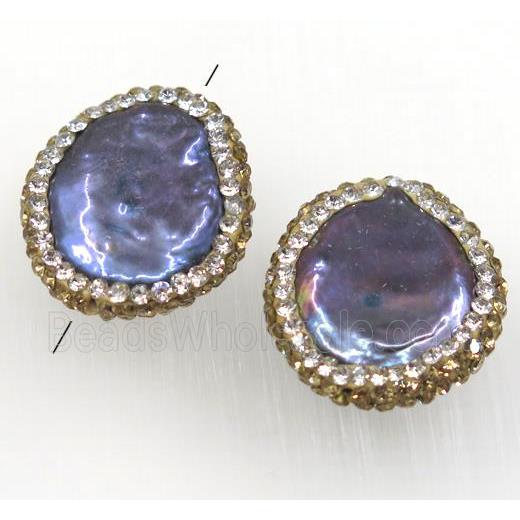 pearl bead paved yellow rhinestone, freeform, purple