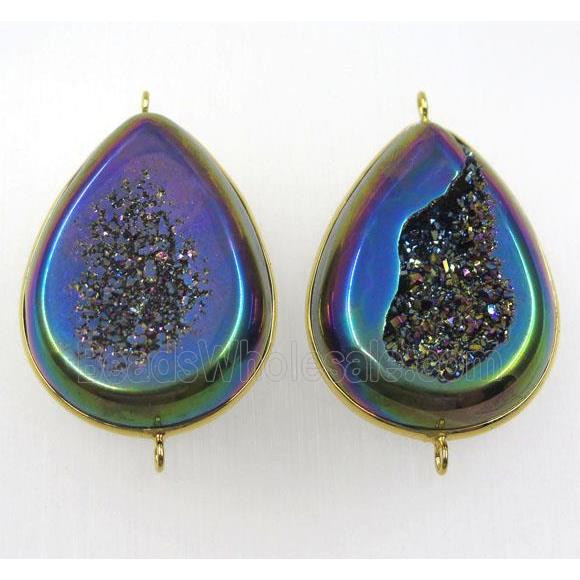 rainbow druzy agate geode teardrop connector