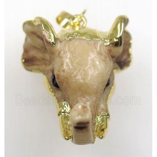 resin elephantHead pendant, gold plated