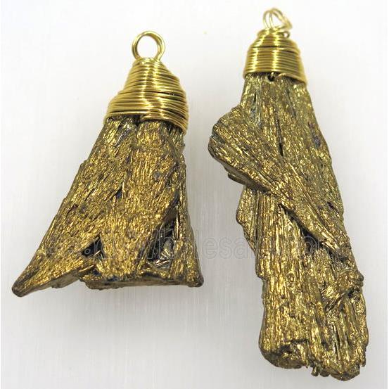 kyanite pendant, freeform, golden Electroplated
