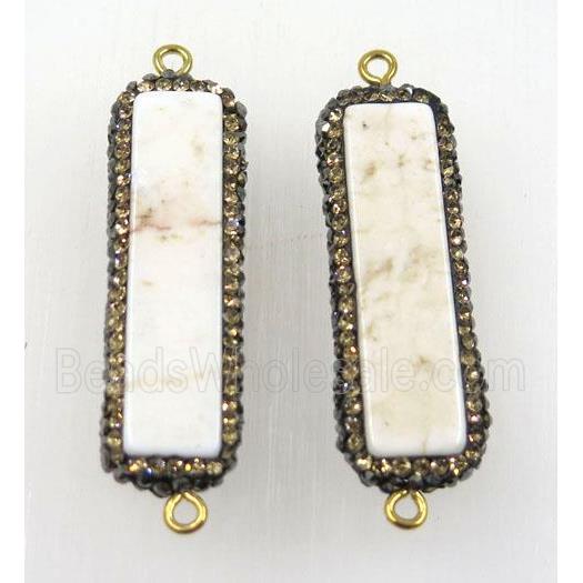 white turquoise connector paved rhinestone, rectangle