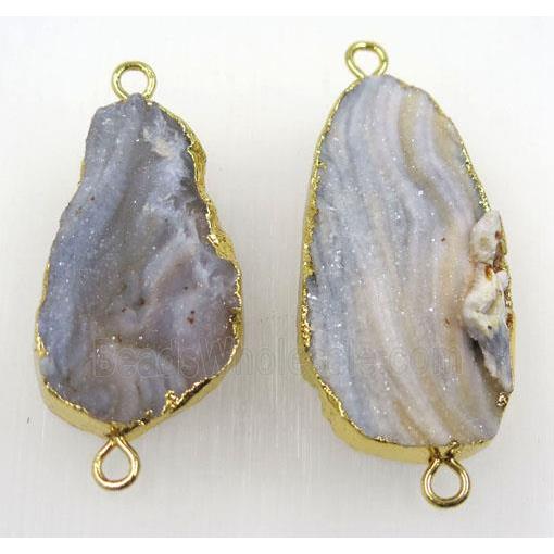 solar agate druzy connector, freeform, gold plated