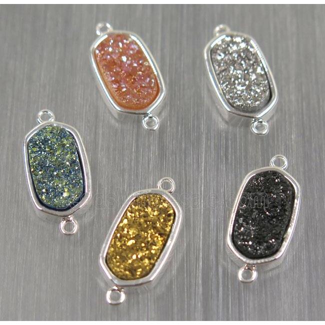 druzy quartz oval connector, mix color, silver plated