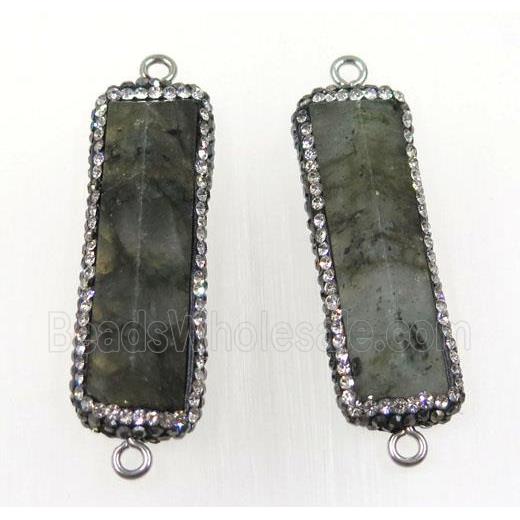 labradorite connector paved rhinestone, rectangle