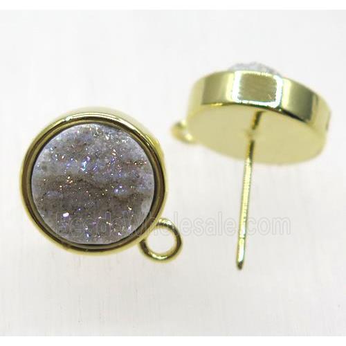 AB-color druzy quartz earring studs, gold plated