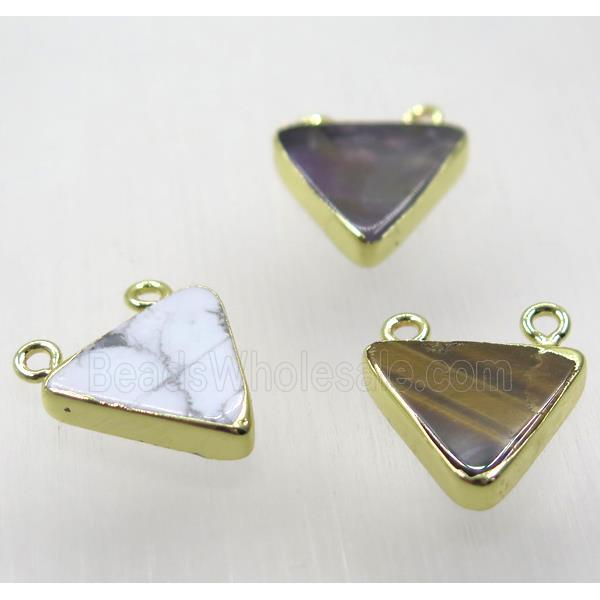 mix gemstone triangle pendant with 2loops, gold plated