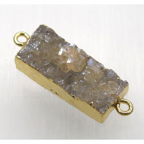 gold-champagne druzy quartz connector, rectangle, gold plated
