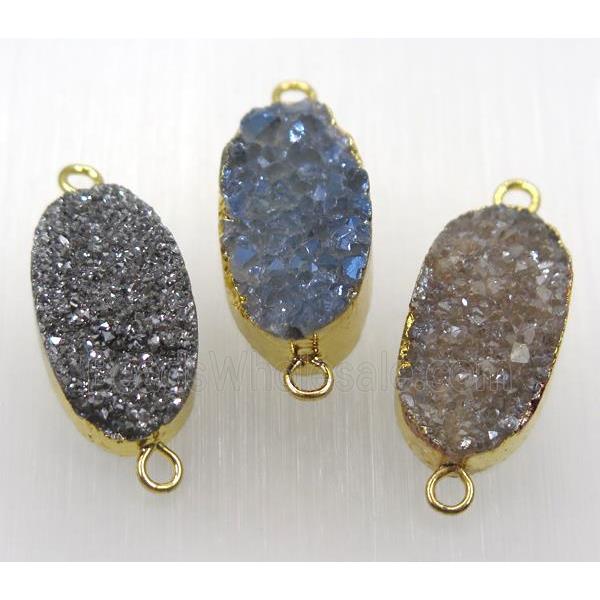 druzy quartz connector, mix color, oval, gold plated
