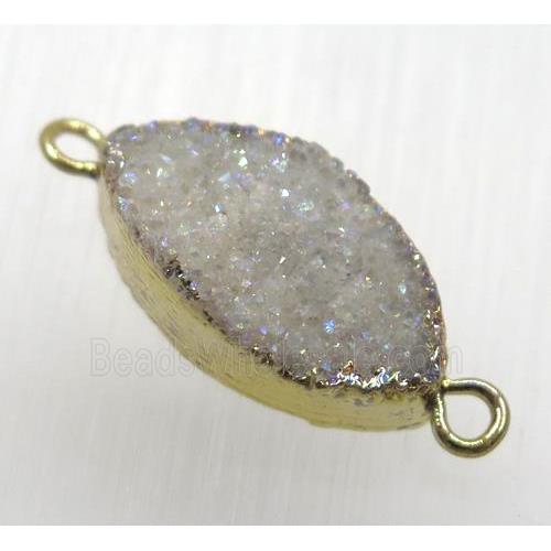 white AB-color Druzy Marquise quartz connector, horse-eye, gold plated