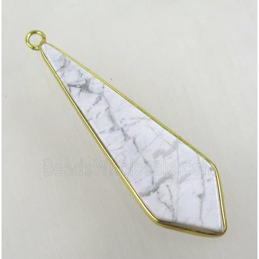 white turquoise pendant, teardrop, gold plated