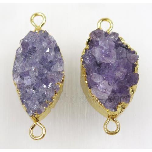 purple Amethyst druzy connector, gold plated