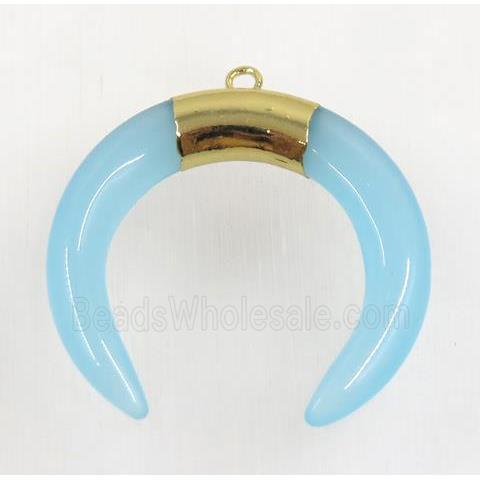 blue crystal glass crescent pendant, gold plated