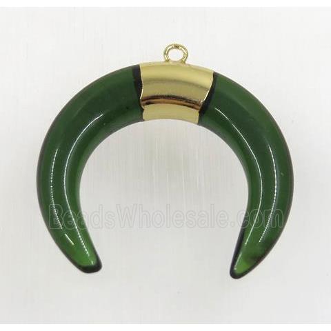 green crystal glass crescent pendant, gold plated