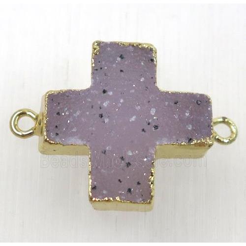 natural druzy agate cross connector, gold plated