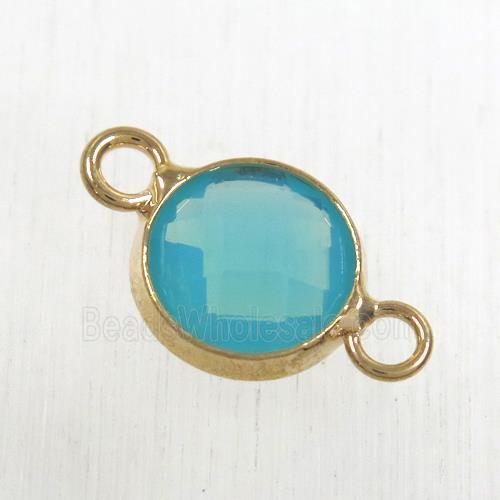 green Chinese crystal glass connector, faceted flat round, rose gold plated