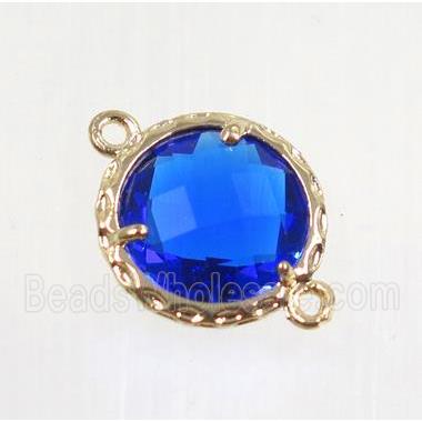 blue Chinese Crystal Glass connector, coin round, gold plated
