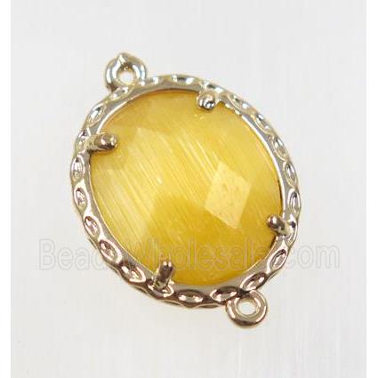 yellow Chinese Crystal Glass connector, oval, gold plated