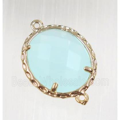 aqua Chinese Crystal Glass connector, oval, gold plated