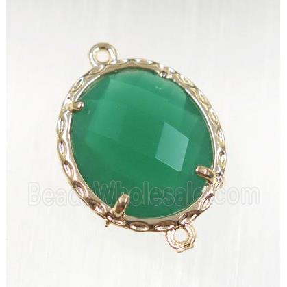 green Chinese Crystal Glass connector, oval, gold plated